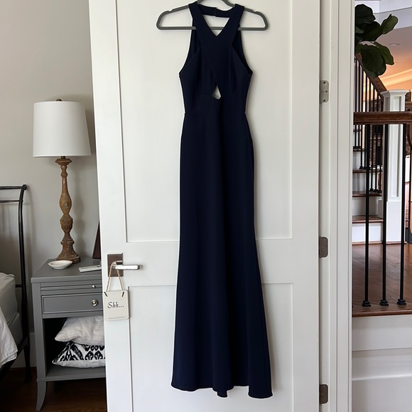 BCBGMAXAZRIA Blue Cross Front Cutout Gown Size 2 - Picture 1 of 7